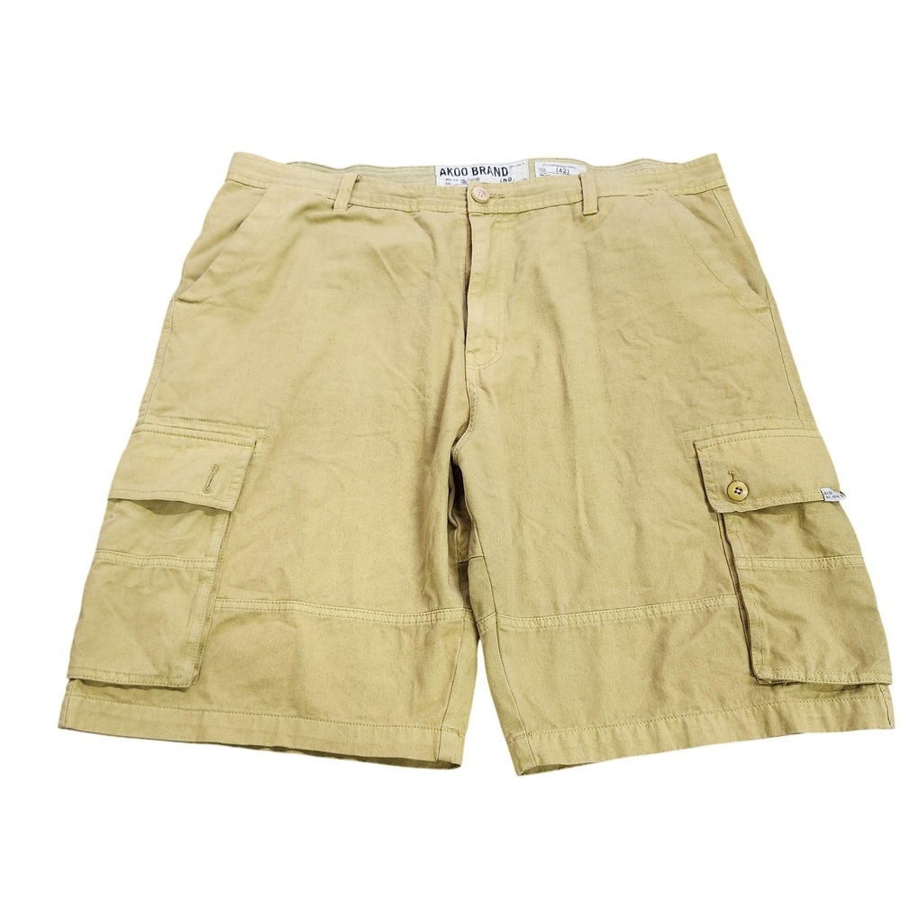AKOO Cargo Shorts Mens 42 Beige Canvas 12 Inseam Utility Pockets Casual